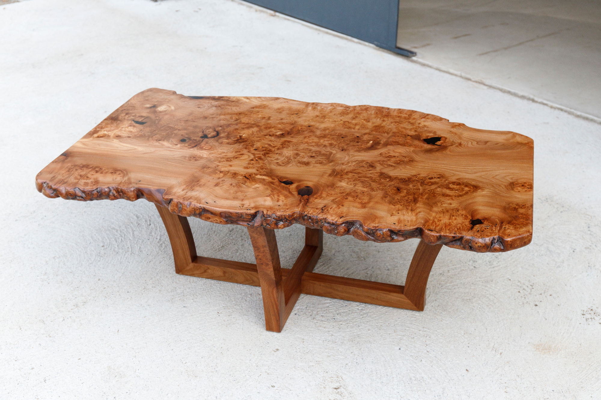 Table basse en loupe d’orme en vente